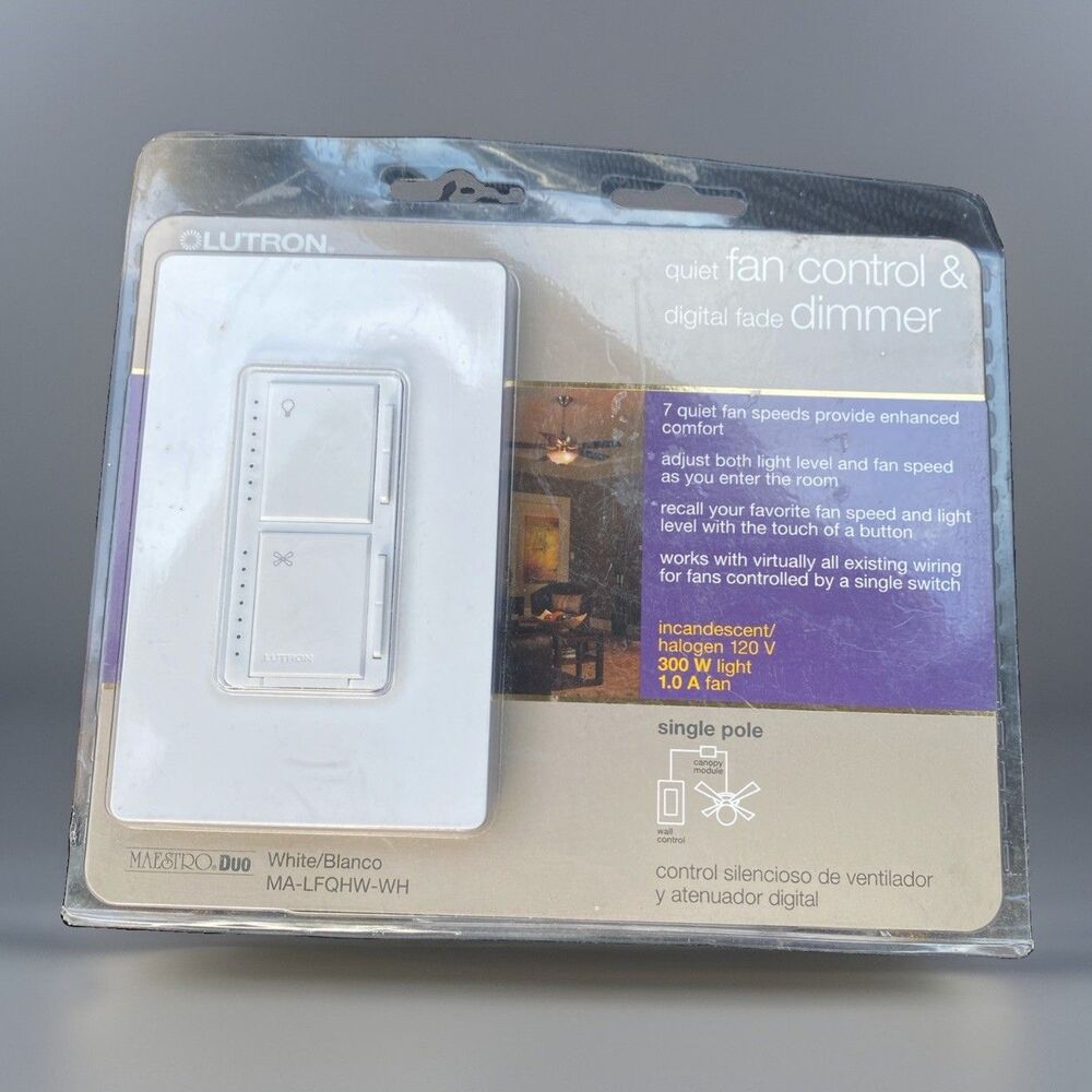 LUTRON MA-LFQHW-WH Maestro Quiet Fan Control & Dimmer Kit White